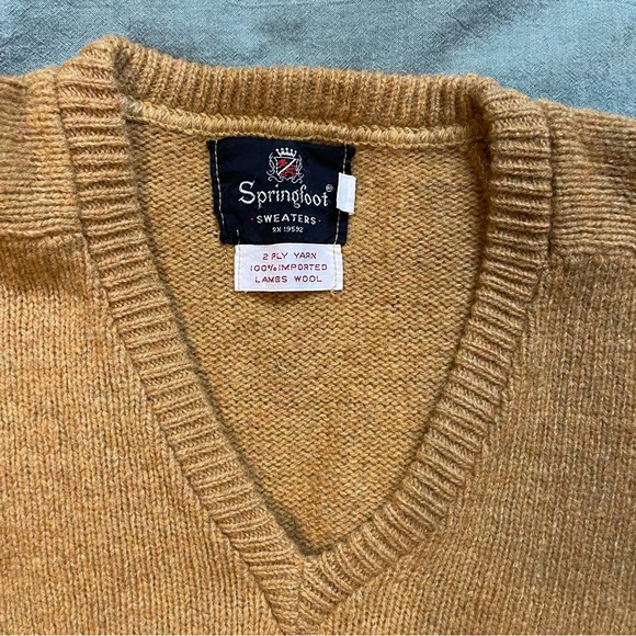 Vintage Springfoot Sweater Men's Large Pullover Yellow 100% Lambs Wool - Picture 4 of 6